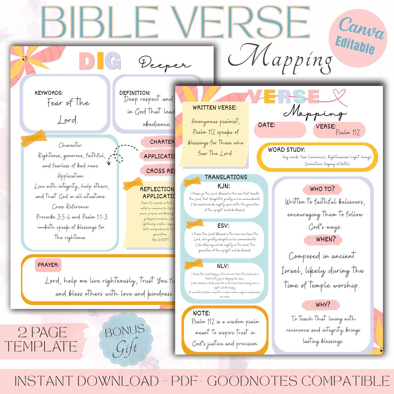 Printable Bible Verse Mapping Template Canva Editable, Bible Verse ...