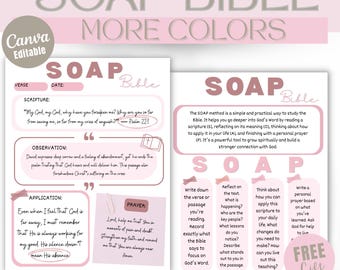 S.O.A.P. Bible Study Template Printable and Canva Editable | 4 Colors | Faith Journal | Scripture & Prayer Study Guide,digital soap bible