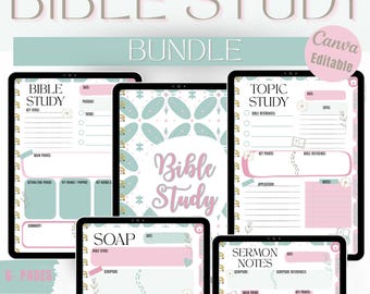 Bible Study Templates PDF, editable Canva journal, perfect for GoodNotes, SOAP method, chapter summary, printable digital download