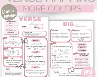 VERSE MAPPING Bible Study Template Editable in Canva, 4 Color Options, Printable Faith Journal, Scripture Study, Bible Note-Taking Tools