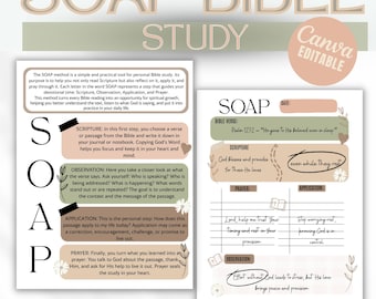 SOAP Bible Study Template Canva Editable Printable PDF Scripture Journal Verse Mapping Sheet Instant Download US Letter GoodNotes Compatible
