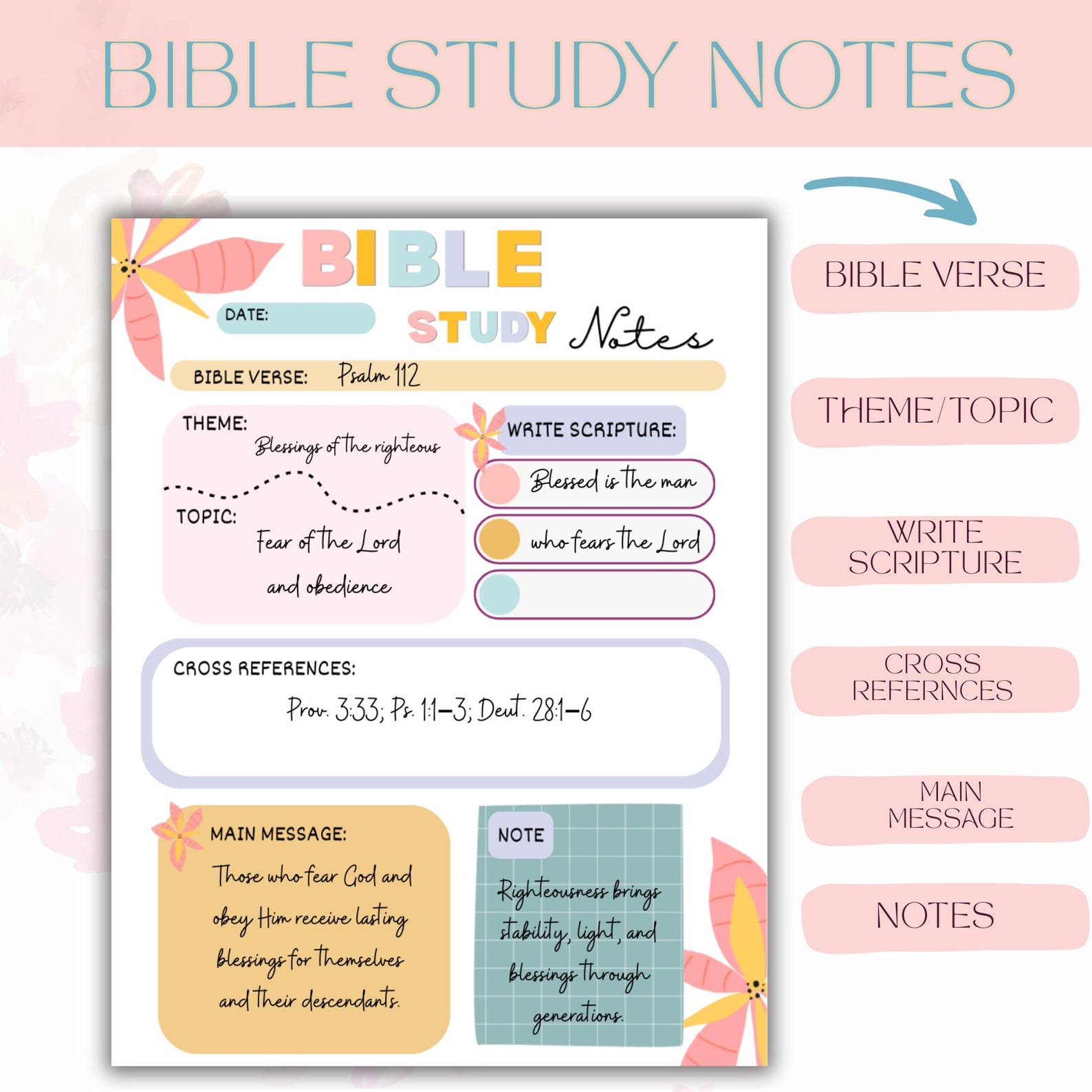 Scripture Study Notes Template Printable Printable Bible Study Notes Template: Guided Scripture Study,bible ...