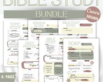 Complete Bible Study Bundle | Simplified Bible Guide, Book Summaries, SOAP, Topical Study, Prayer & Sermon Notes | Canva Editable PDF