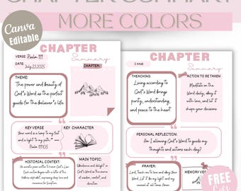Bible Study Chapter Summary Template,Printable Guided Study Worksheet, Faith PDF Journal,2 FREE GIFTS Verse Pages & Reflection Journal,