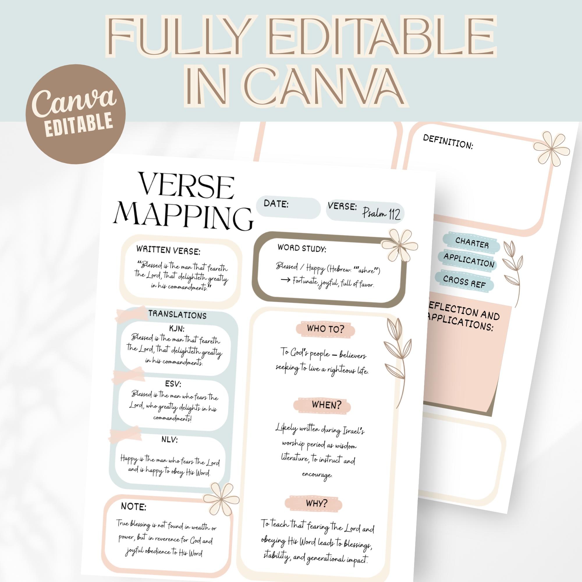 Printable Verse Mapping Bible Study Template Canva Editable Pdf,bible ...