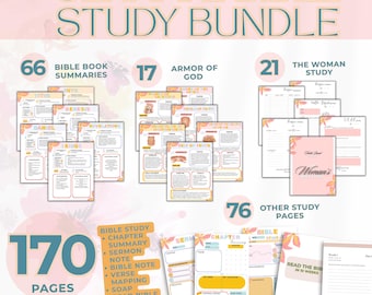Ultimate Bible Study Guide Bundle, 170+ Pages, Bible Summary, Verse Mapping, SOAP Templates, Canva Editable, Digital Study Journal PDF