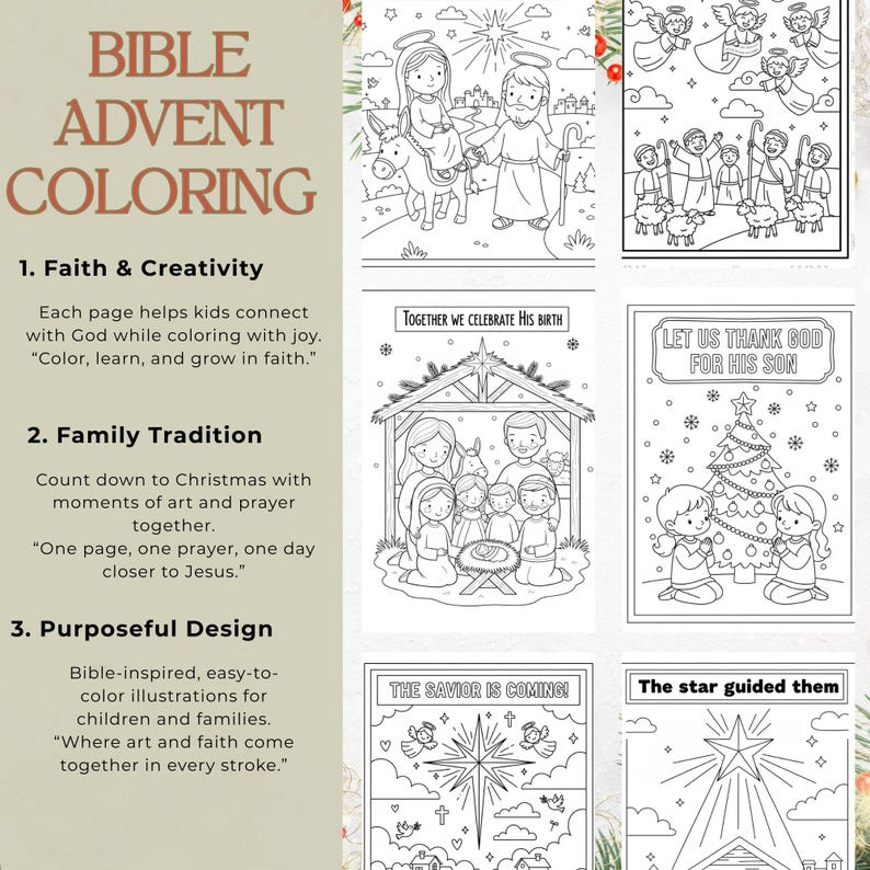 Bible Advent Coloring Pages for Kids | Christmas Coloring Book | Bible ...