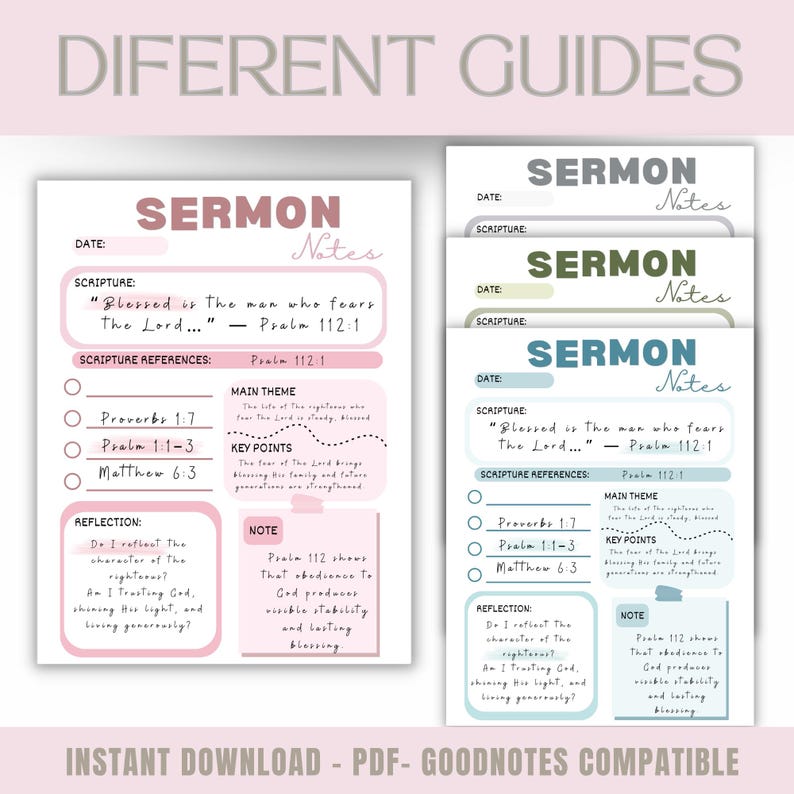 Printable Sermon Notes Template – Bible Study Note-taking Worksheet for ...