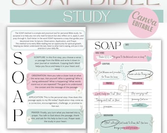 SOAP Bible Study Template Printable, Verse Mapping Journal Guide, Editable Canva Bible Study Worksheet, Instant PDF Digital Download