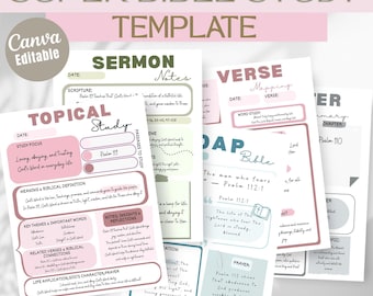 Bible Study Journal Template, Topical Study, Sermon Notes, Canva, GoodNotes PDF, Topical Study, SOAP,Sermon, Chapter Notes & Verse Mapping