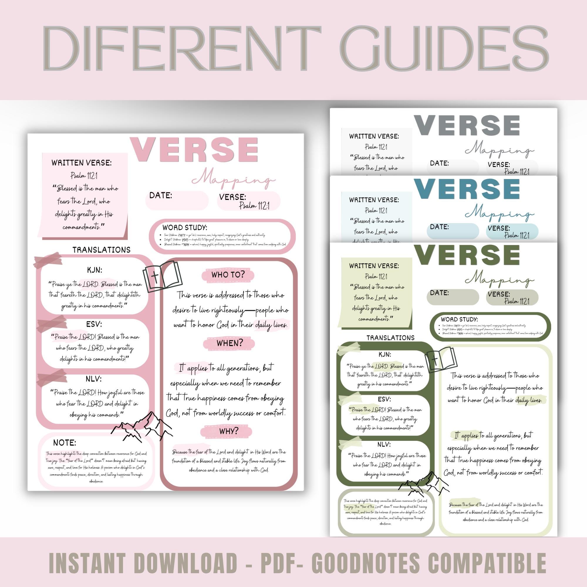 VERSE MAPPING Bible Study Template Editable in Canva, 4 Color Options ...