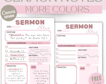 Printable Sermon Notes Template – Bible Study Note-Taking Worksheet for Church Services, Faith-Based Sermon Journal PDF, Canva Editable