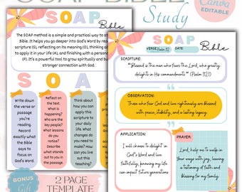 SOAP Bible Study Template, Printable Verse Mapping, Canva Editable (PDF)