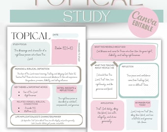 Topical Bible Study Template | Printable Devotional Journal (Canva Editable, PDF Download)