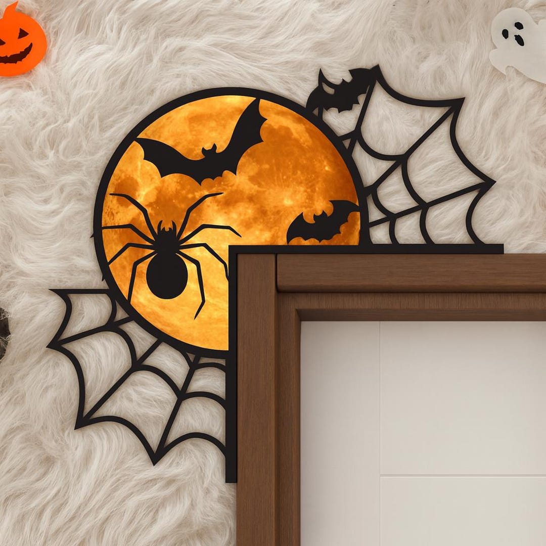 Halloween Spider Web & Bat Corner Wall Decor | Full Moon Door Frame ...
