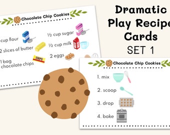 SET 1 PRINTABLE 20 Dramatic Play Recipe Cards for Kids Play Pretend Food Dishes Kitchen INSTANT Download