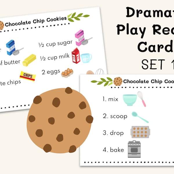 SET 1 PRINTABLE 20 Dramatic Play Recipe Cards for Kids Play Pretend Food Dishes Kitchen INSTANT Download