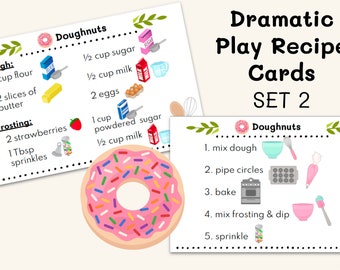 SET 2 PRINTABLE 20 Dramatic Play Recipe Cards for Kids Play Pretend Food Dishes Kitchen INSTANT Download