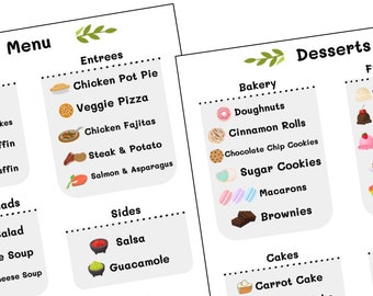 Printable Menu for my Recipe Card Sets 1&2 - INSTANT DOWNLOAD