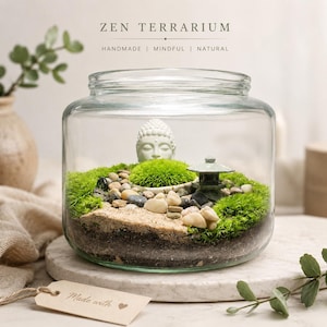 Zen Preserved Moss Terrarium with Buddha · Glass Jar Zen Garden · No Maintenance Nature Decor · Meditation Desk Art