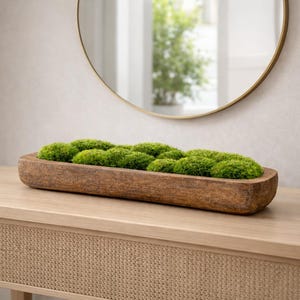 Long Rustic Wooden Moss Centerpiece Preserved Moss Bowl Natural Table Decor Entryway Coffee Table Nature Home Decor