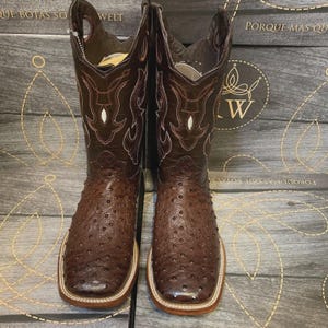 Men's Brown Ostrich Quill Leather Western Rodeo Exotic Cowboy S quare, Cowboy boot, cowboy boots for men, cowboy boots for women,