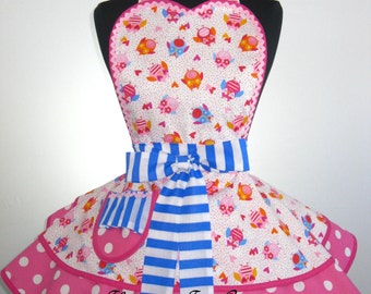Last One Flirty Pink Polka Dot Owl Apron -only one left in stock