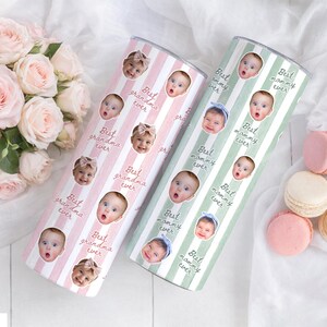 Personalized Baby Face Photo Skinny Tumbler: Stripe Baby Picture Tumbler, New Grandparents Keepsake, New Mom Dad Tumbler, Custom Baby Photo