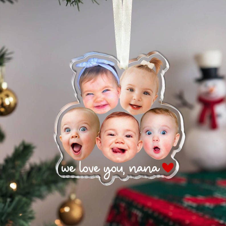 Personalized Baby Face Photo Magnet, Grandma Gifts, Custom Baby Photo Acrylic Magnet, Gift for Grandma from Grandkids Christmas Ornament