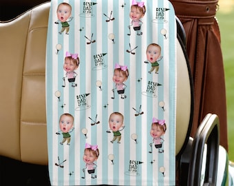 Personalized Kids Photo Golf Towel for Dad, Best Dad By Par Towel, Fathers Day Gift for Golf Dad, Baby Face Towel, Funny Dad Gift