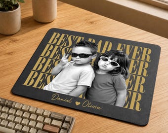 Custom Dad Vintage Photo Mouse Mat: Fathers Day Gifts, Personalized Fathers Day Pad With Kids Photo, Dad Office Decor, Best Dad Ever Gift