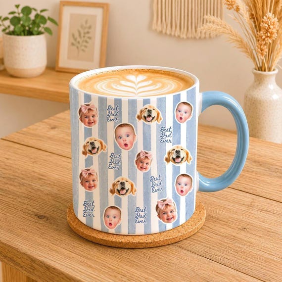 Custom Photo Father Day Mug, Personalized Baby Face Photo Mug, Fathers Day Gift for Dad, Stripe Baby Face Mug, Gift for Husband, Dad Gift