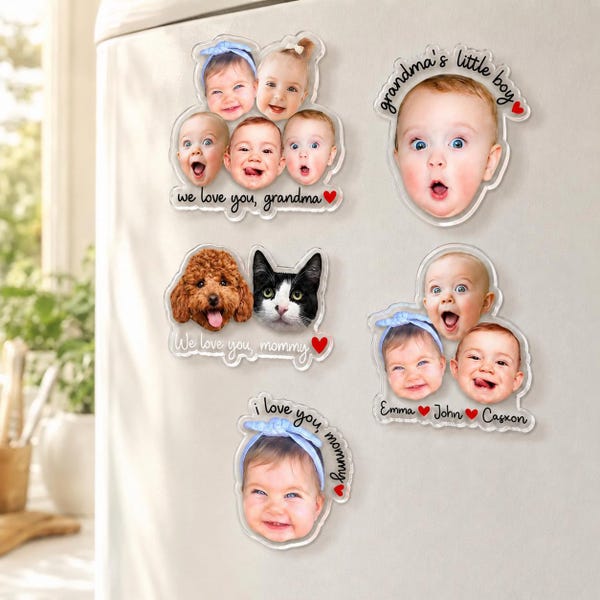 Personalized Baby Face Photo Magnet, Grandma Gifts, Custom Baby Photo Acrylic Magnet, Gift for Grandma from Grandkids