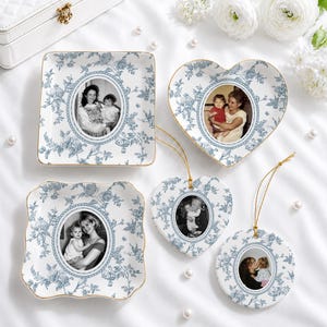 Regalo para la madre de la novia, bandeja para joyas Toile De Jouy, plato para anillos personalizado con foto de la madre, regalo de boda de la madre de la novia de parte de su hija.
