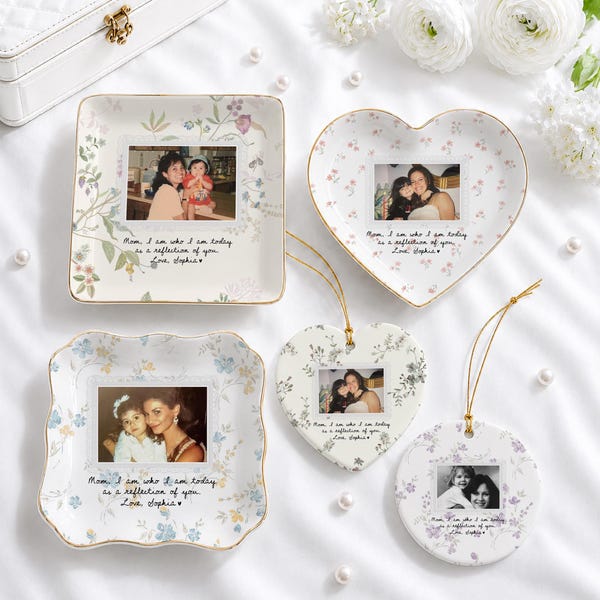 Personalized Mother of The Bride Gift, Ceramic Jewelry Tray, Custom Mom Photo Wedding Gift, Wedding Mom Gifts From Daughter, Christmas Gift