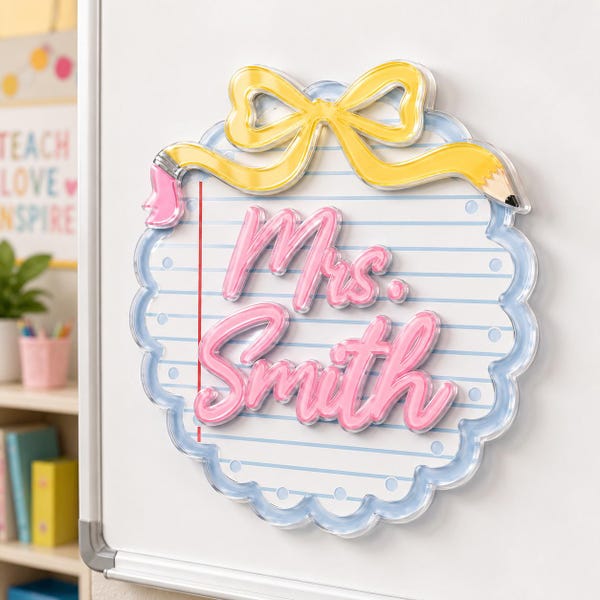 Custom Teacher Magnet, Preppy Coquette Bow Teacher Name Keepsake, Back To School Classroom Decor, Alphabet Teacher Name Magnet, Teacher Gift