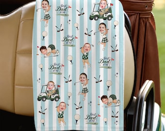 Personalized Golf Towel, Best Dad By Par Towel, Custom Kids Photo Golf Towel for Dad, Father's Day Golfing Keepsake, Funny Dad Gift