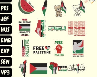Disegni da ricamo della Palestina / Kuffiya, bandiera della Palestina, motivi a forma di anguria (file PES, DST)