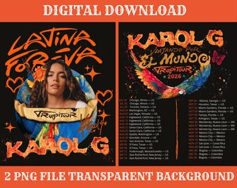 Karol G Viajando Por El Mundo Tropitour 2026 Bundle 5 PNG File, Reggaeton Concert Tshirt Design ( Digital Download)