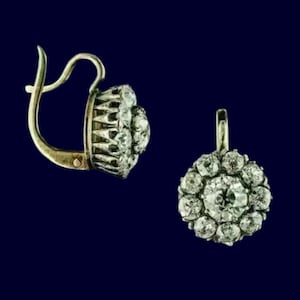 Vintage Style Floral Drop Earring, Antique Old European Cut Moissanite Diamond Earring, Halo Cluster Set Drop Earring, ,Anniversary Gift