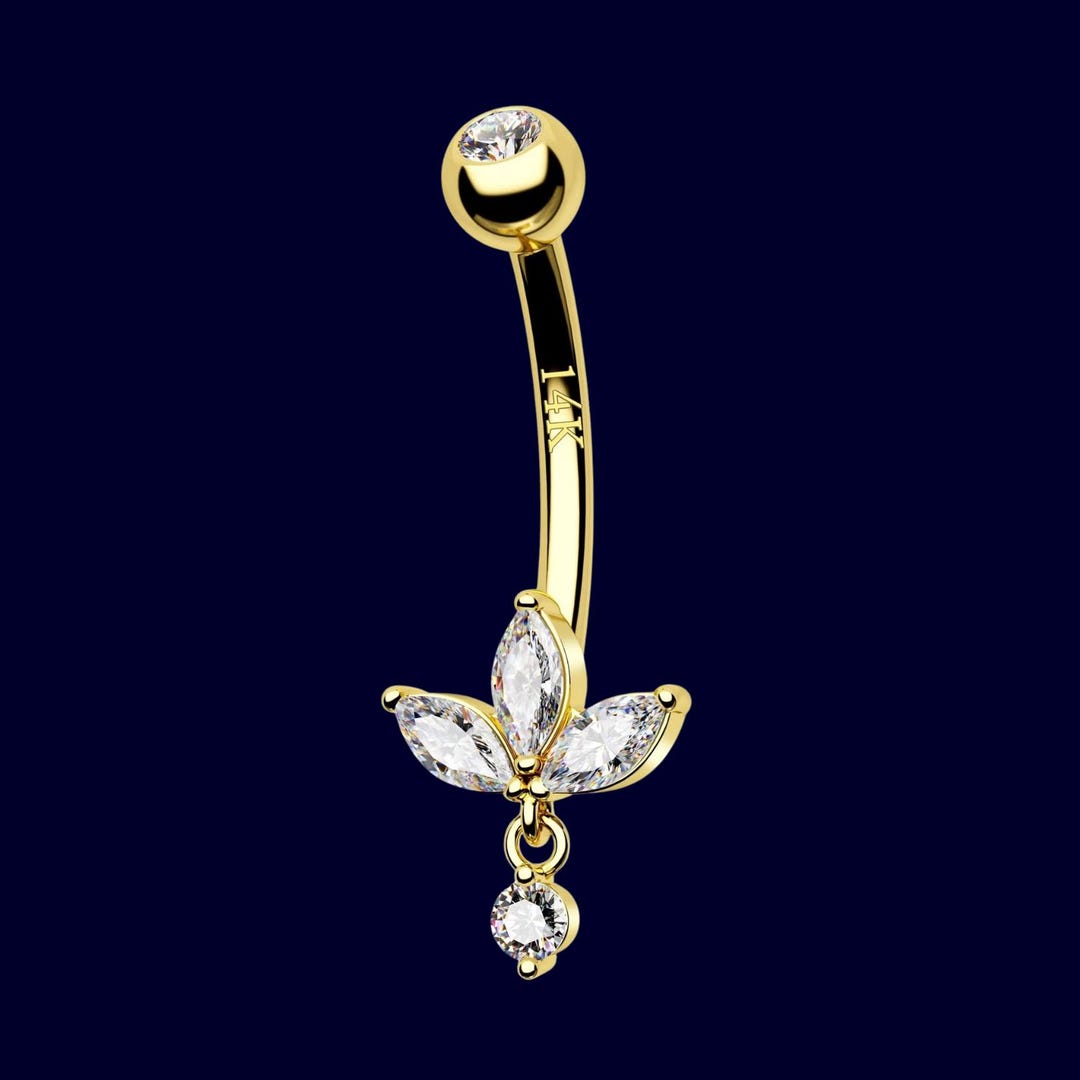 14k Gold Dainty Belly Button Ring Gold Belly Ring Marquise Cut Floating — free download
