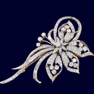 Diamond Art  Brooch – Natural Moissanite Brooch Pin, Art Deco Vintage Jewelry, Baguette & Round Diamond Brooch, Luxury Bridal Jewelry