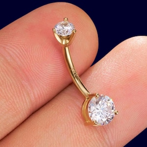 Affascinante anello per ombelico con moissanite, anello per ombelico con diamante taglio rotondo, anello per ombelico fatto a mano in oro 10k/14k, anello per ombelico alla moda