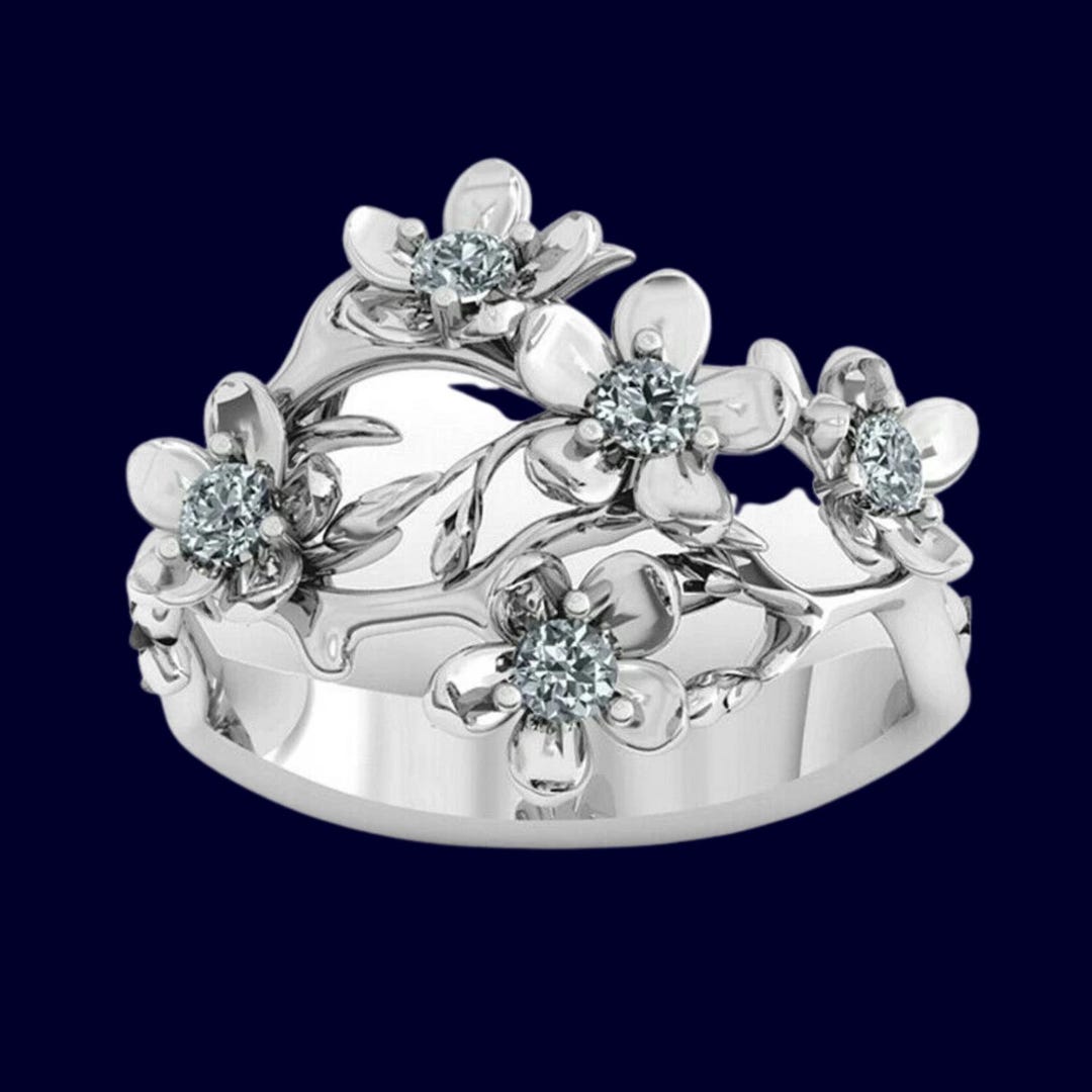 Prom Flower Rings Beautiful Flower Ring - 14k Gold Diamond Handmade Floral Promise Ring ...