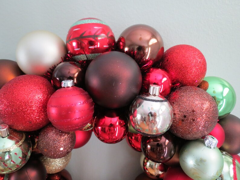 Christmas Wreath WOODLAND CHRISTMAS Red Brown, Mocha, Green & Champagne Ornament Wreath with REINDEER Ornament image 3