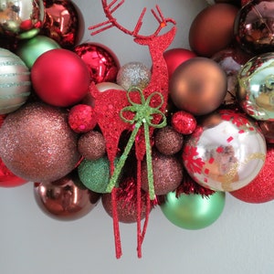 Christmas Wreath WOODLAND CHRISTMAS Red Brown, Mocha, Green & Champagne Ornament Wreath with REINDEER Ornament image 6