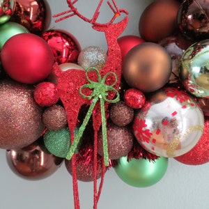 Christmas Wreath WOODLAND CHRISTMAS Red Brown, Mocha, Green & Champagne Ornament Wreath with REINDEER Ornament image 2