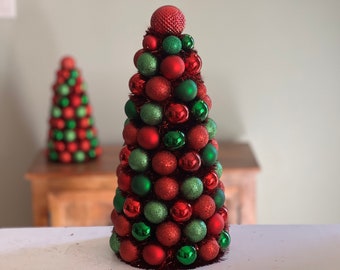 Christmas Tree Centerpiece TABLE TOP Tree 16" Shatterproof Red Green  Christmas Centerpiece Decor