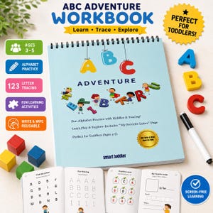 Reusable ABC Workbook for Toddlers Ages 3-5 | Alphabet Tracing, Riddles (Write & Wipe)