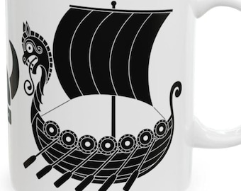 Viking Ship Mug, Norse Mythology Design, Gift for Him